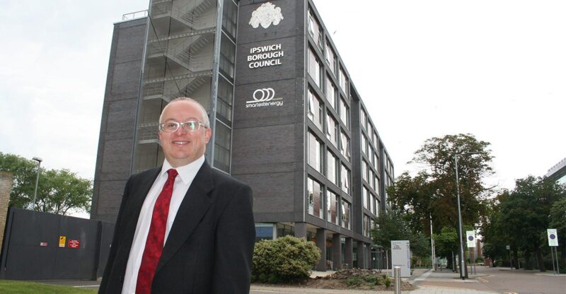 Cllr David Ellesmere Outside Ipswich Borough Council offices- Grafton House