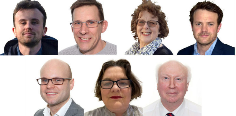 New Labour Councillors in 2022: Top row from Let to Right- Cllr George Lankaster (Holywells), Cllr Tony Blacker (Stoke Park), Cllr Lyn Mortimer (Gainsborough), Cllr Stefan Long (Rushmere). Bottom row from Left to Right - Cllr Colin Smart (Sprites), Cllr Sophie Connelly (St Johns), Cllr Stephen Connelly (Bridge)