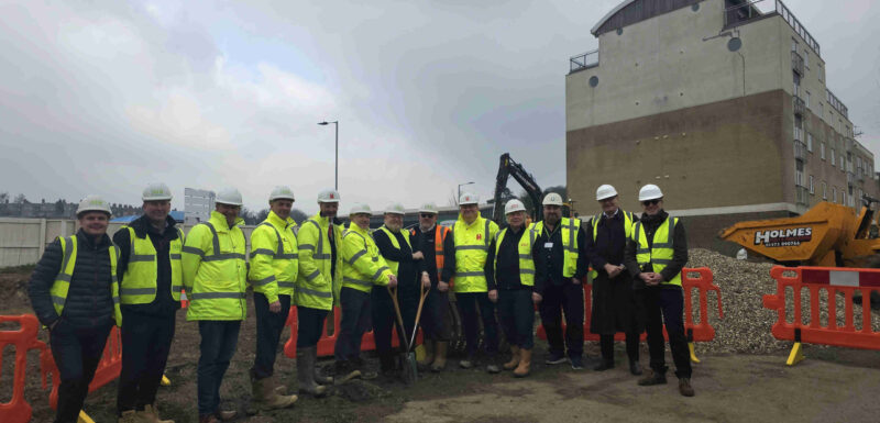 Image credit – Handford Developments  From left to right: Simon Hubert, Contacts Manager, Chris Fleet, Surveyor SEH French, Richard Mays (Hyams), Employers Agent, Paul Rodwell, Director, SEH French, Richard Jackson, Director of Housing, Handford Homes, Simon Girling, Director, SEH French, Colin Kreidewolf, Chair, Handford Homes, Shane Davis, Site Manager, SEH French, Tim Waggott, Managing Director, Ipserv Employers Limited, Eric Benton, Director, JSH, Richard Beadle, Construction Project Manager, Handford Homes, Roger Gilles, Director, Barefoot & Gilles and Kevin Whyte, Design Manager, Barefoot & Gilles
